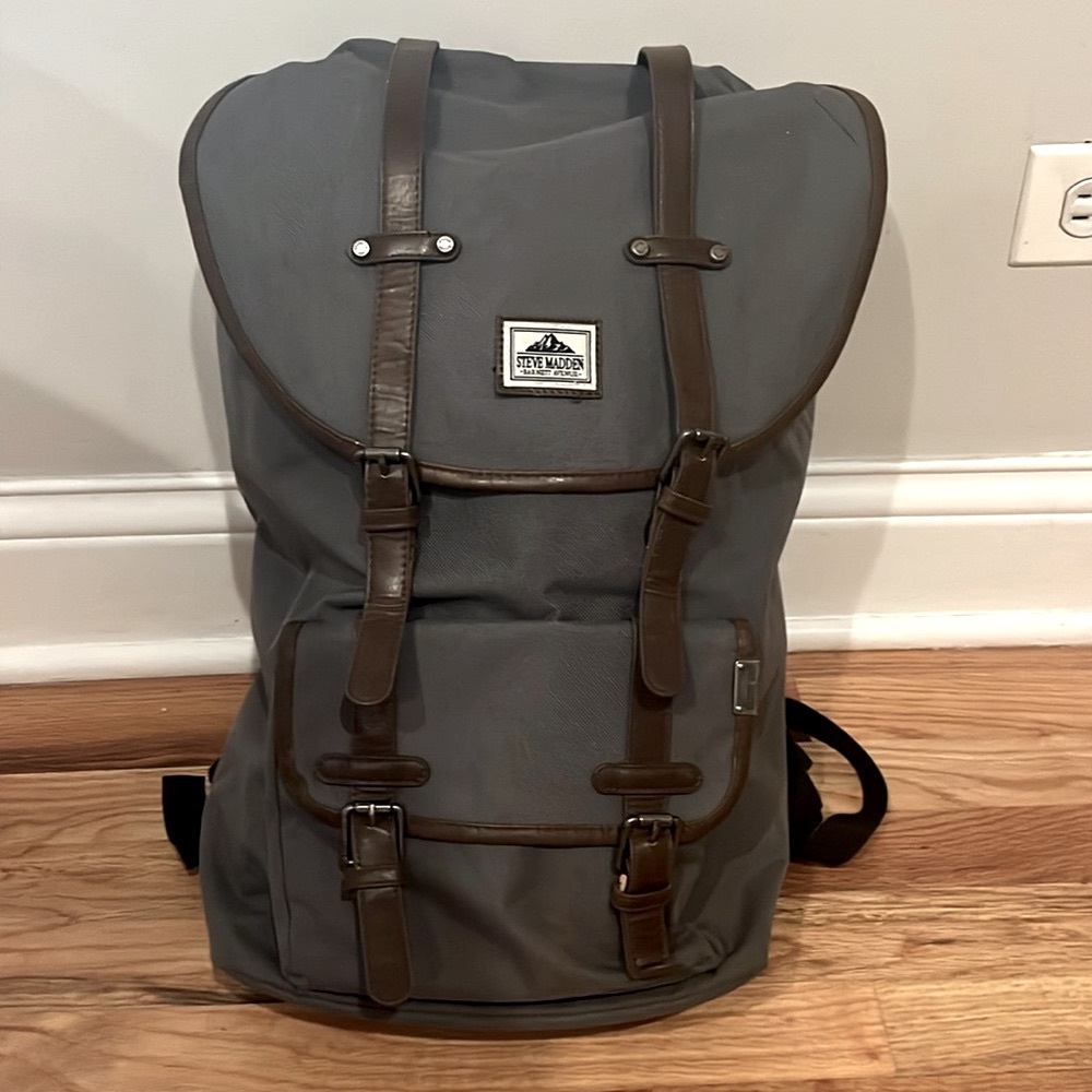 Steve Madden Barnett Avenue Backpack Grey with Drawstring closure